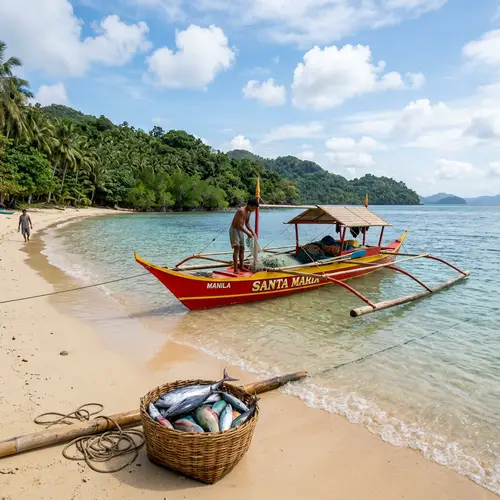 Traditional Filipino Tanga Boat | Calm Ocean Scene