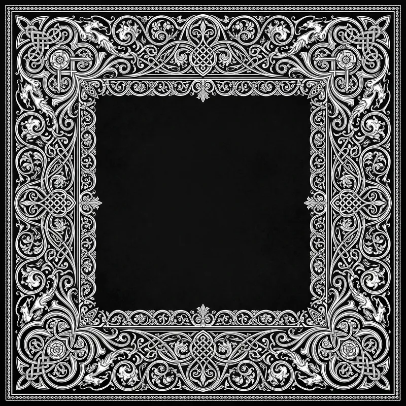Square Black Drawing with White Medieval Border