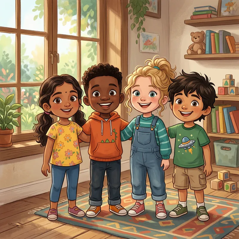 Diverse Animated Children in Joyful Expression