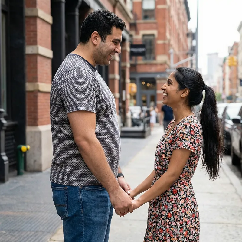 Affectionate Couple: Sweet Moment of Tall Chubby Man and Tiny Girlfriend