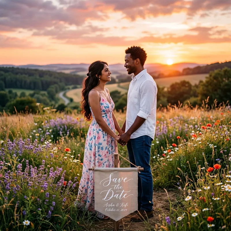 Romantic Sunset Meadow Scene for Save the Date