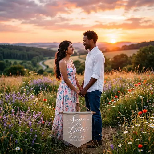 Romantic Sunset Meadow Scene for Save the Date