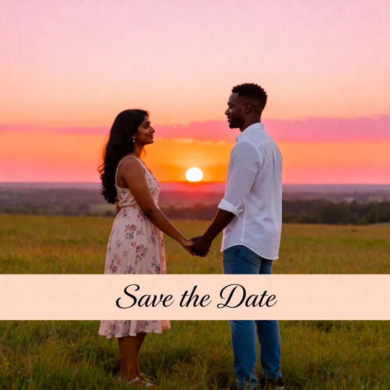 Romantic Sunset Meadow Scene for Save the Date Romantic Sunset Meadow Scene for Save the Date