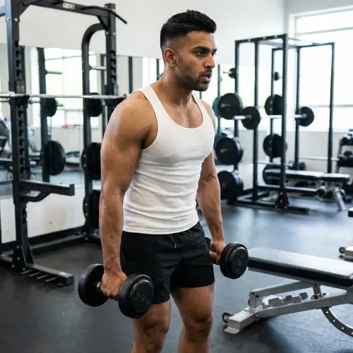 Muscular South Asian Man in Gym - Fitness Dedication