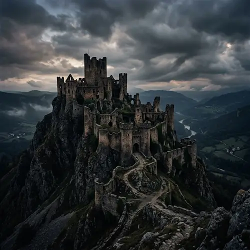 Dark Large Castle on a Mountain