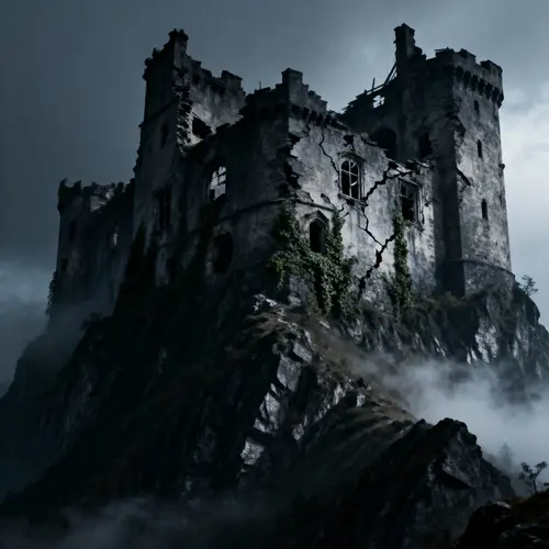 Dark Large Castle on a Mountain