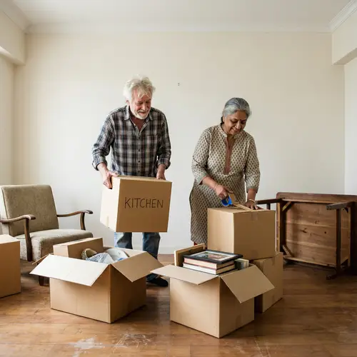 Moving Boxes with Elderly Man and Woman - Personal Transitions