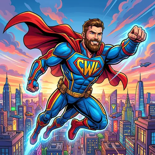 Caucasian Superhero with Beard | CWL Logo