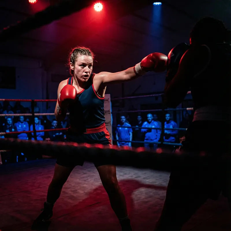 Dynamic 3D Female Boxer in Training: Intense Punches, Vibrant Colors & Gritty Action