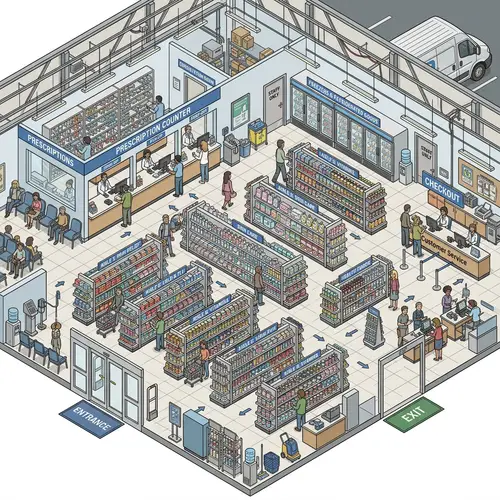 Isometric Drawing of a Pharmacy Interior