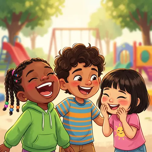 Joyful Cartoon Illustration of Diverse Children Laughing
