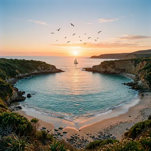 Tranquil Heart-Shaped Ocean at Sunset | Serene Seascape View