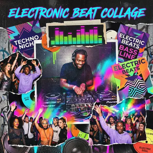 Vibrant Electronic Party Collage Art