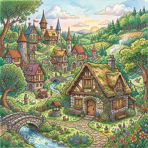 Charming Fairytale Scene Illustration | Watercolor & Colored Pencils