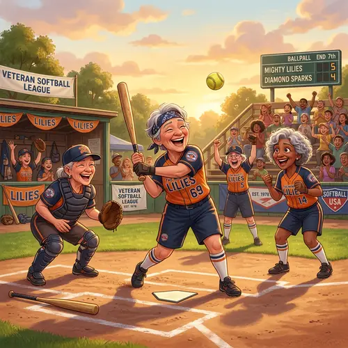 Veteran Softball Players in Disney Pixar Style