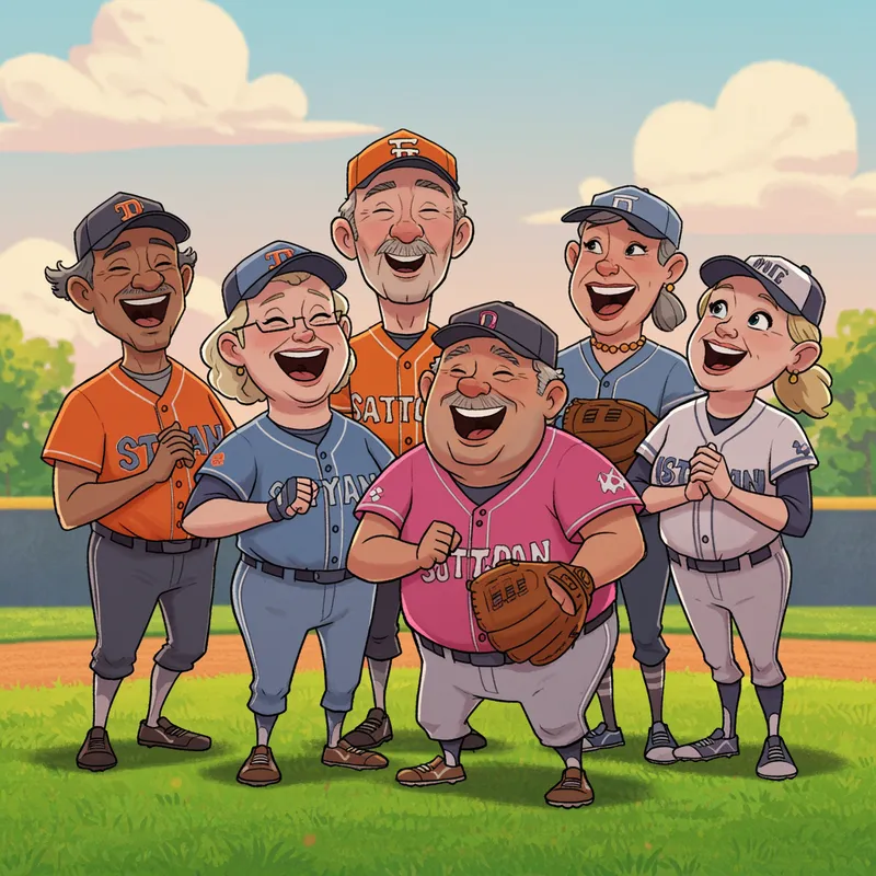 Veteran Softball Players in Disney Pixar Style