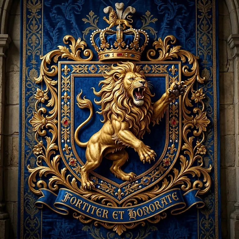 Detailed Demi-Rampant Lion Insignia: Strength & Majesty