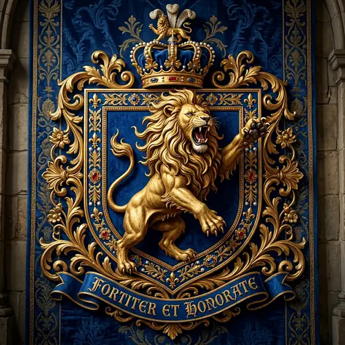 Regal Demi-Rampant Lion Insignia: Symbol of Strength