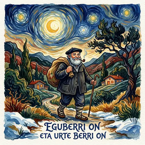 Olentzero Watercolor Painting - Post-Impressionist Style