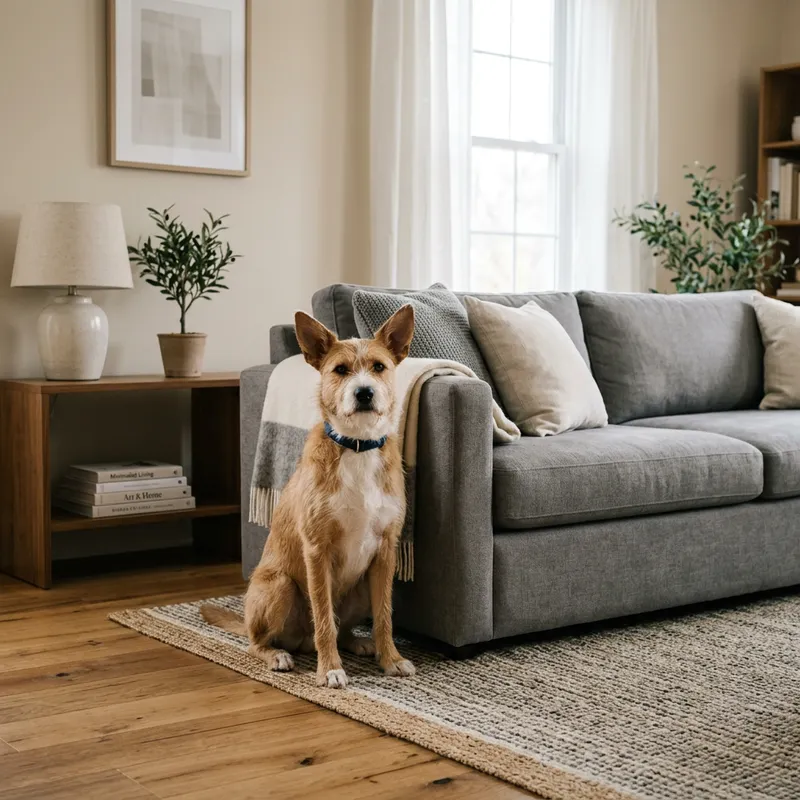Dog Sitting Next to Couch