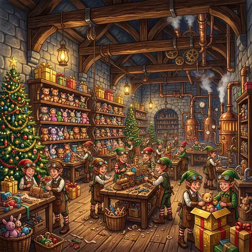 Enchanting Toy Workshop with Steampunk Elves