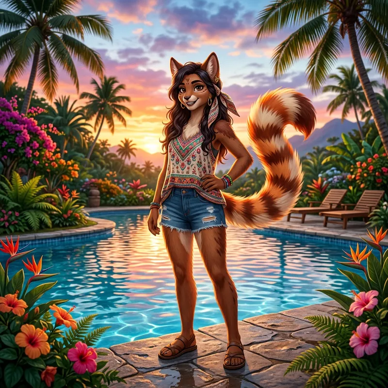 Charming Woman Relaxing Poolside