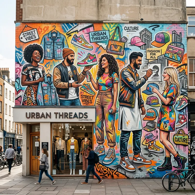 Stylish Clothing Mural: Creative Display for Fashion Website