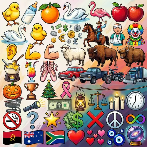 Colorful and Distinct Elements Artwork - Vibrant Chick, Swans, Money Symbols