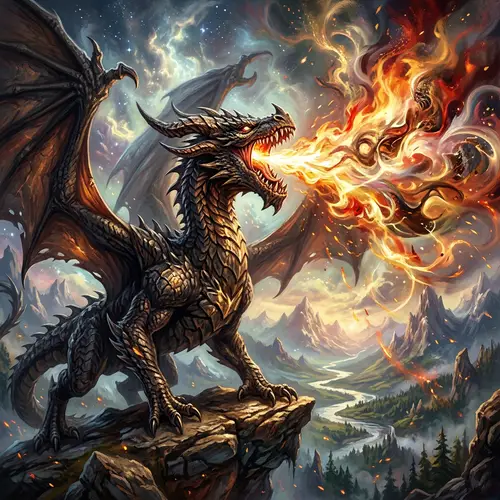 Monumental Fire-Breathing Dragon Abstract Art