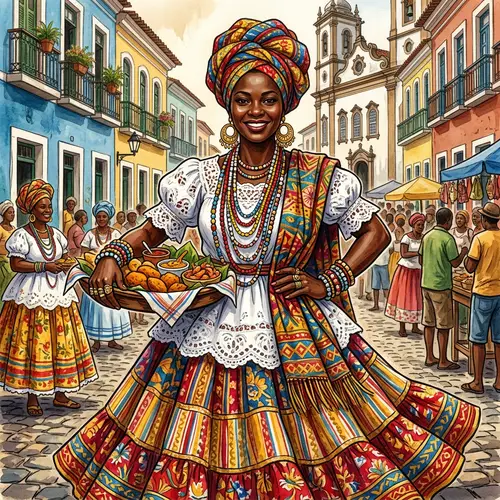 Traditional Baiana Attire Illustration | Brazilian Woman