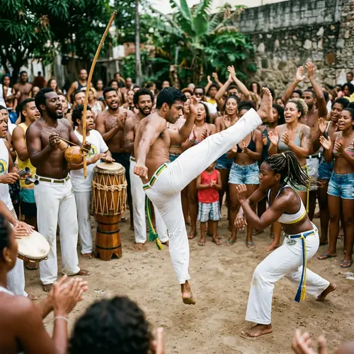 Capoeira Performance: South Asian Man & Black Woman Showcase Strength
