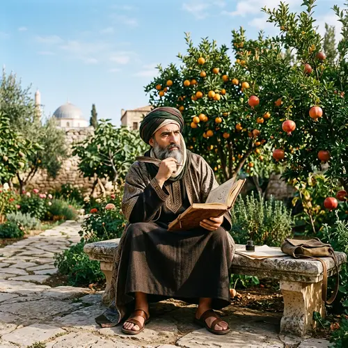 Medieval Philosopher in Traditional Attire | Pondering in Garden