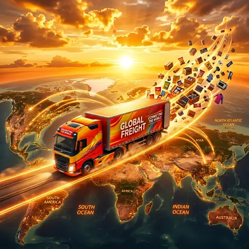 Dynamic Global Distribution: Semi-Truck Crossing Equator with Unbranded Goods
