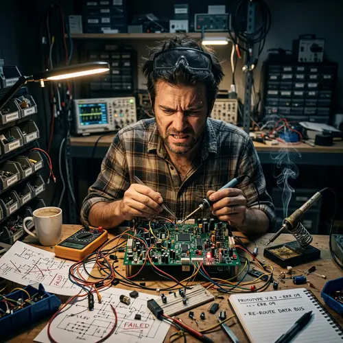 Dedicated Electronics Engineer Crafting Innovation Late into the Night