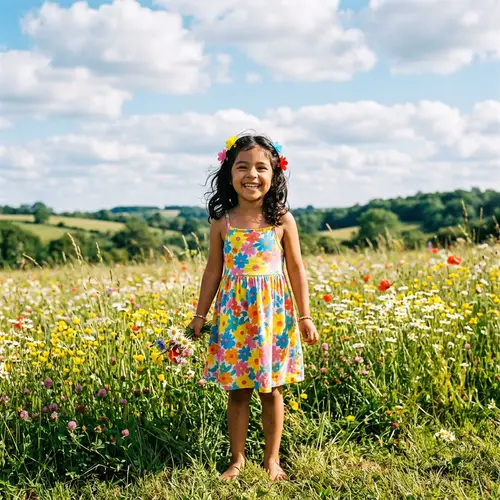Joyful Niña in a Colorful Meadow