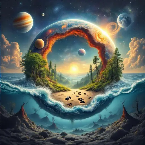 Enchanting Space Landscape with Ocean and Wildlife