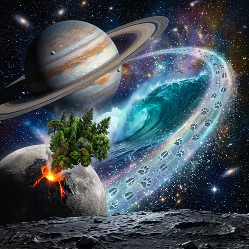 Enchanting Space Landscape with Ocean and Wildlife