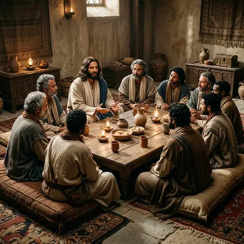 Jesus Imparting Wisdom to Diverse Disciples in Opulent Setting