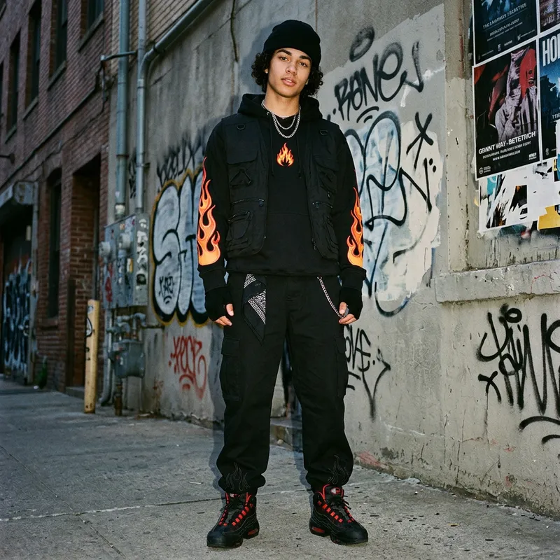 Streetwear Gang Apparel with Flame Design