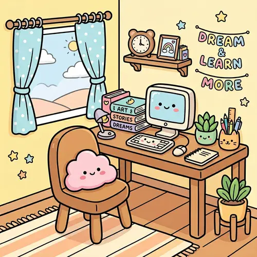 Cute Cozy Study Corner - Kawaii Kid-Friendly Design