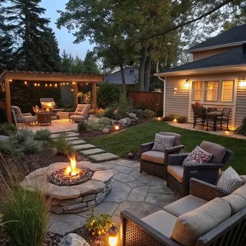 Cozy Outdoor Space with Seating and Fire Pit