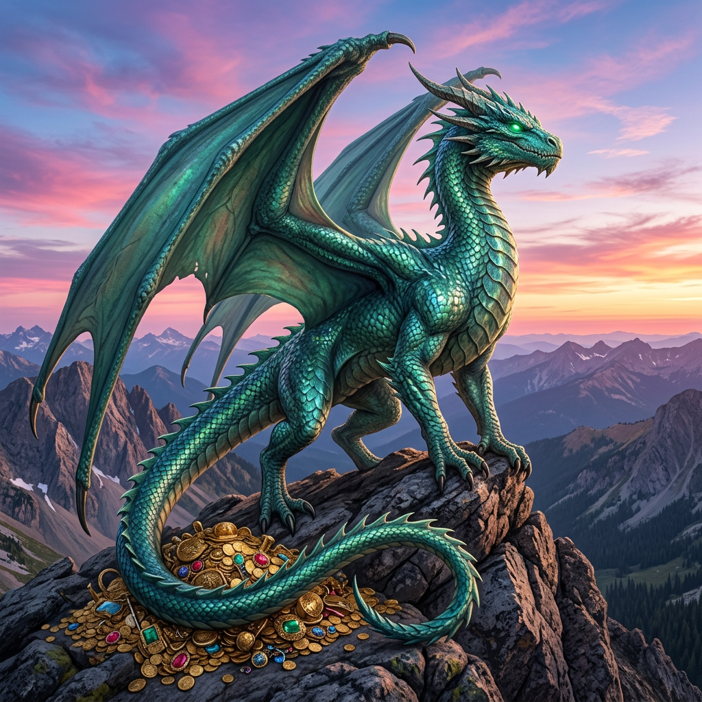 Majestic Dragon in Sea-Green Scales | Intriguing Beast | AI Art