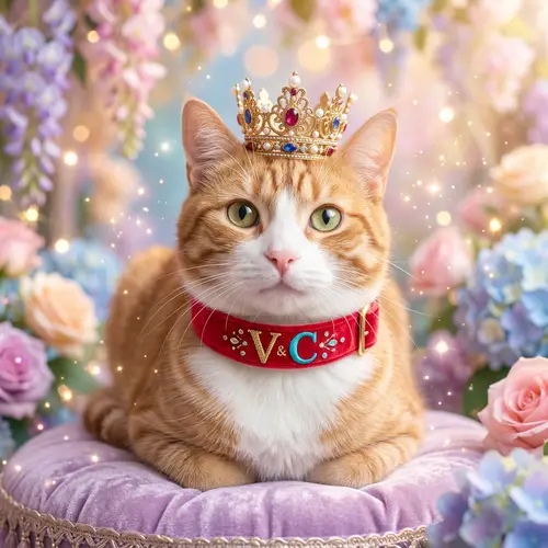 Whimsical Cat in Crown and 'VC' Collar - Magical Fantasy Inspired Image