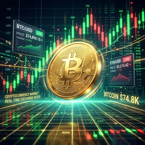 Gold Bitcoin Coin Spinning on Digital Stock Market Graph