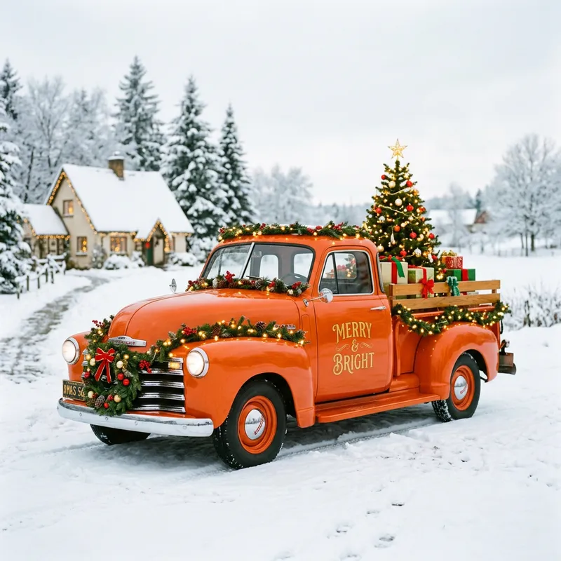 Vintage Christmas Truck with Orange Accents Vintage Christmas Truck with Orange Accents