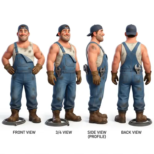 Cheerful Male Plumber 3D Model Reference