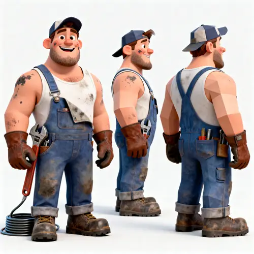 Cheerful Male Plumber 3D Model Reference