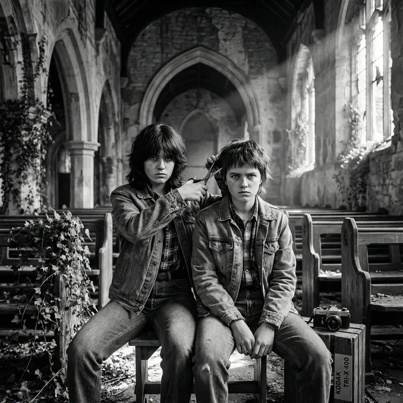 Defiant Teenagers in Abandoned Church: Asymmetrical Haircuts Defiant Teenagers in Abandoned Church: Asymmetrical Haircuts
