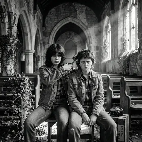 Rebellious Teenagers' Asymmetrical Haircut in Abandoned Church