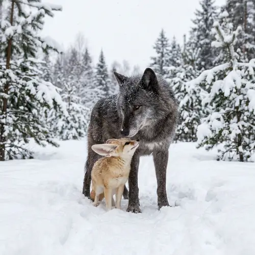 Winter Wildlife Love: Fennec Fox & Grey Wolf